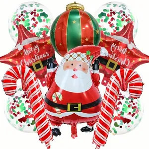 Christmas Decoration Aluminum Film Balloon Set Santa Claus Star Candy Cane Red Green Party Scene Layout Balloons Kit