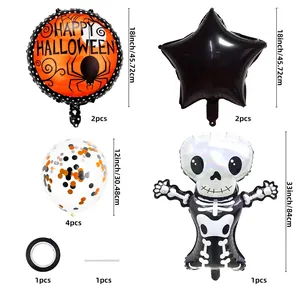 Halloween balloon set featuring skull shape and orange black star balloons for party decor