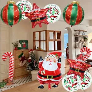 Christmas balloon set with Santa Claus, candy canes, and stars for holiday scene decoration