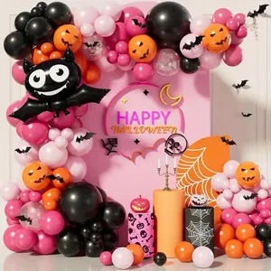 Kit d'Arche de Guirlande de Ballons d'Halloween Noir Rose Orange Latex Feuille d'Aluminium Chauve-souris Citrouille Décoration de Fête