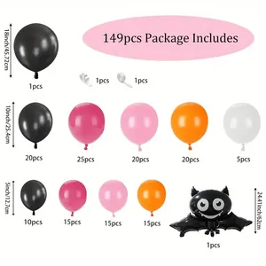 Kit arche ballon Halloween 149pcs avec ballons rose noir et ballon chauve-souris