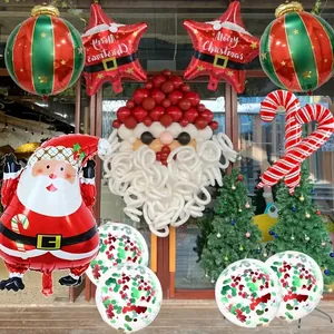 Christmas balloon set with Santa, candy cane, and star shapes for festive party decor