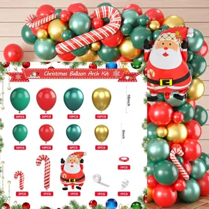 Kit arche de ballons de Noël avec ballons en latex rouge vert or et ballons Père Noël