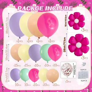 Größentabelle für Ballongirlanden-Set mit Latex- und Gänseblümchen-Folienballons in Maßen
