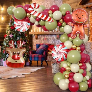 Kit arche de ballons Noël avec bonhomme de pain d'épices et renne pour décoration de fête