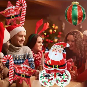 Christmas balloon set featuring Santa Claus, candy canes, and Merry Christmas foil stars