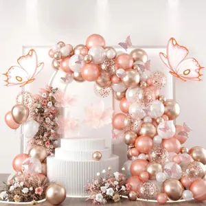 Rose Gold Butterfly Balloon Arch Kit Garland Metallic Latex Foil Balloons For Wedding Birthday Party Anniversary Decoration