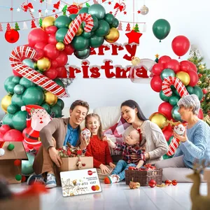 Kit arche de ballons Noël rouge vert et doré pour décoration festive de fête en famille