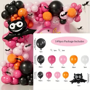 Kit arche de 149 ballons d'Halloween avec chauves-souris noir rose et décorations de fête
