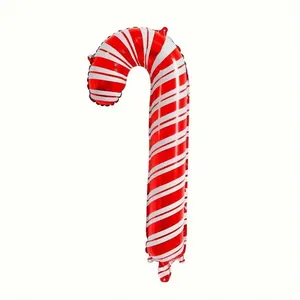 Detail of red and white striped candy cane foil balloon for Christmas decorations