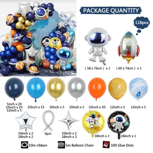 Kit arche de ballons thème espace 116 pièces avec ballons astronaute et fusée pour anniversaire