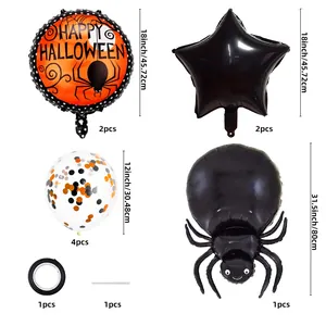 Halloween balloon set detail with dimensions for spider and star foil balloons