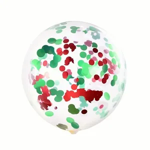 Clear balloon with red and green festive confetti filling for Christmas party decor