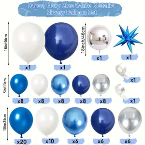 94pcs navy blue and metallic silver balloon garland kit for boys birthday party decor