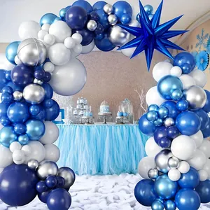 Navy blue balloon arch kit with silver accents and 4D star foil balloon for party decor