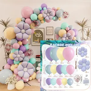 Macaron daisy balloon garland kit with colorful latex and foil balloons for party decor