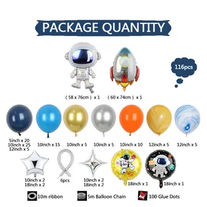 Kit arche de 116 ballons thème espace avec ballons astronaute et fusée pour anniversaire