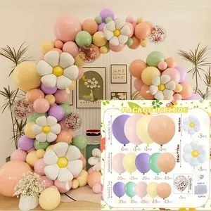 Pastel daisy balloon garland kit with macaron latex and flower foil balloons for parties