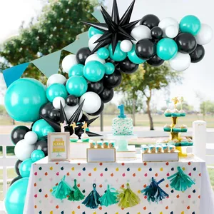 Balloon arch kit with Tiffany blue, black, white latex and star balloons for party decor