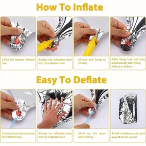 Instructions pour gonfler et dégonfler les ballons en aluminium argenté avec air ou hélium