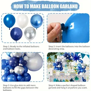 Step-by-step DIY guide for assembling a navy blue and silver balloon garland arch kit