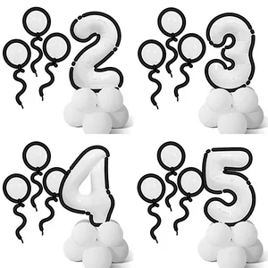 Manga Style White Number Balloon Column Set Black Outline For Kids Birthday Party Anniversary Photography Decoration Props
