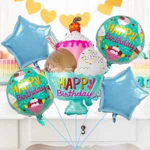 Ice cream party balloon set with cupcake and stars for kids birthday decorations