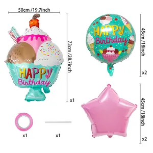 Hawaii ice cream balloon set with colorful star shapes for kids birthday party decor