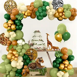 127pcs Jungle Safari balloon garland kit with animal prints and greens for birthdays