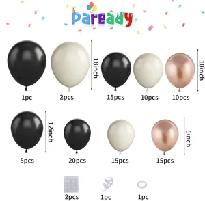 Tabella dettagliata delle dimensioni e degli accessori per l'arco di palloncini neri