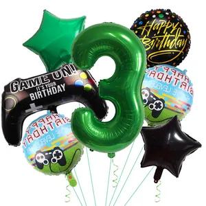 7-piece gaming theme 3rd birthday balloon set with controller and green number 3
