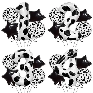Ballon en Aluminium Nombre Imprimé Vache Ballons Ronds et en Forme d'Étoile pour Décoration de Fête d'Anniversaire Thème Ferme