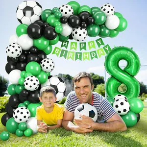 Voetbal thema verjaardag ballonboog set met nummer 8 en Happy Birthday banner