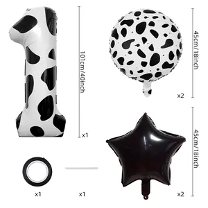 Kit 5 ballons chiffre 1 motif vache pour décoration d'anniversaire thème ferme