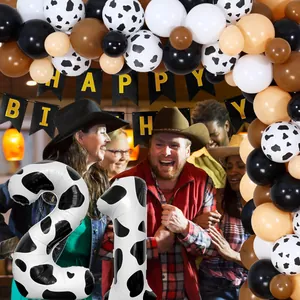 Bauernhof-Geburtstagsset mit Kuhmuster-Ballons, Banner und großen Nummer 21 Ballons