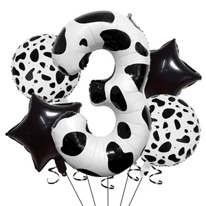 Kit ballons chiffre 3 motif vache 40 pouces avec étoiles noires pour fête de ferme
