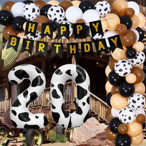 Bauernhof Thema Geburtstag Party Deko Set Kuhdruck Zahlen Ballons Girlande Bogen Happy Birthday Banner Set Für Kinder