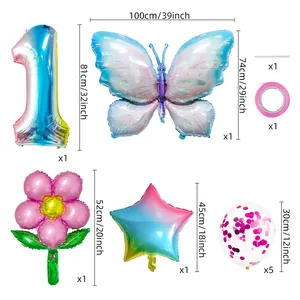 Colorful butterfly and number 1 balloon set for girls birthday party scene decoration