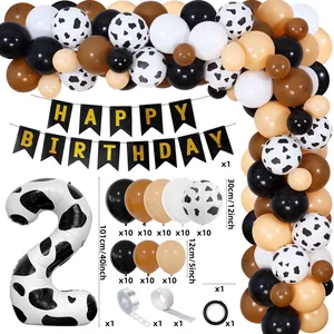 Bauernhof-Thema Kuh-Luftballon-Girlande Set mit Happy Birthday Banner und 40-Zoll-Nummernballon