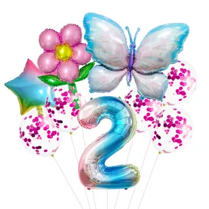 Colorful butterfly and number 2 foil balloon set for birthday party decorations