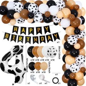 Bauernhof-Party-Set mit Kuh-Ballons, 40-Zoll-Nummer 4 und Happy Birthday Banner Dekoration