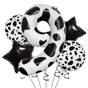 Lot de 5 ballons en aluminium à motif vache avec chiffre 9 et étoiles noires