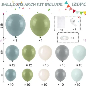 Morandi blue and green balloon arch kit with 120 pieces for wedding party decoration