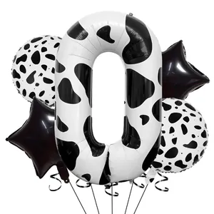 Détails du kit ballons chiffre 0 motif vache 40 pouces avec étoiles noires pour fête ferme