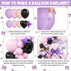 Pink and purple balloon arch kit with heart and star balloons for birthday party decoration
