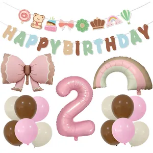 Matte bow foil balloon set with Happy Birthday banner for kids party decoration