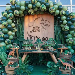 Arco di palloncini dinosauro a tema mimetico e giungla per decorazioni di feste all'aperto