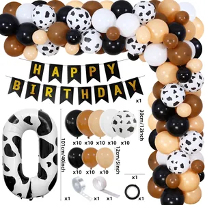 Details vom Kuh-Motiv Ballon-Girlanden-Set mit Zahl Null und Geburtstagsbanner