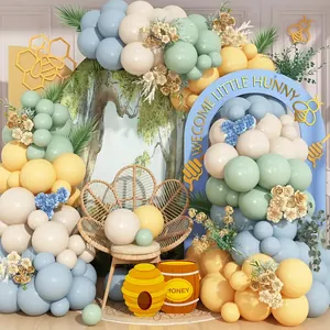 Kit Guirlande de Ballons Thème Forêt de la Jungle Vert Sauge Bleu Crème Ensemble d'Arche de Ballons en Latex pour Décoration d'Anniversaire