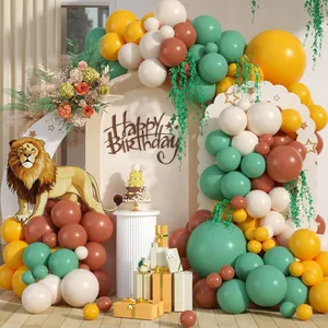 Jungle Animal Theme Birthday Party Balloon Garland Kit Sage Green Latex And Foil Balloons Forest Safari Decoration For Kids